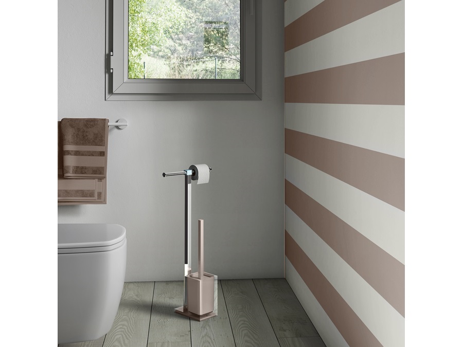 GEDY SPA Piantana cromata con portarotolo e scopino wc - tortora chiaro/trasparente