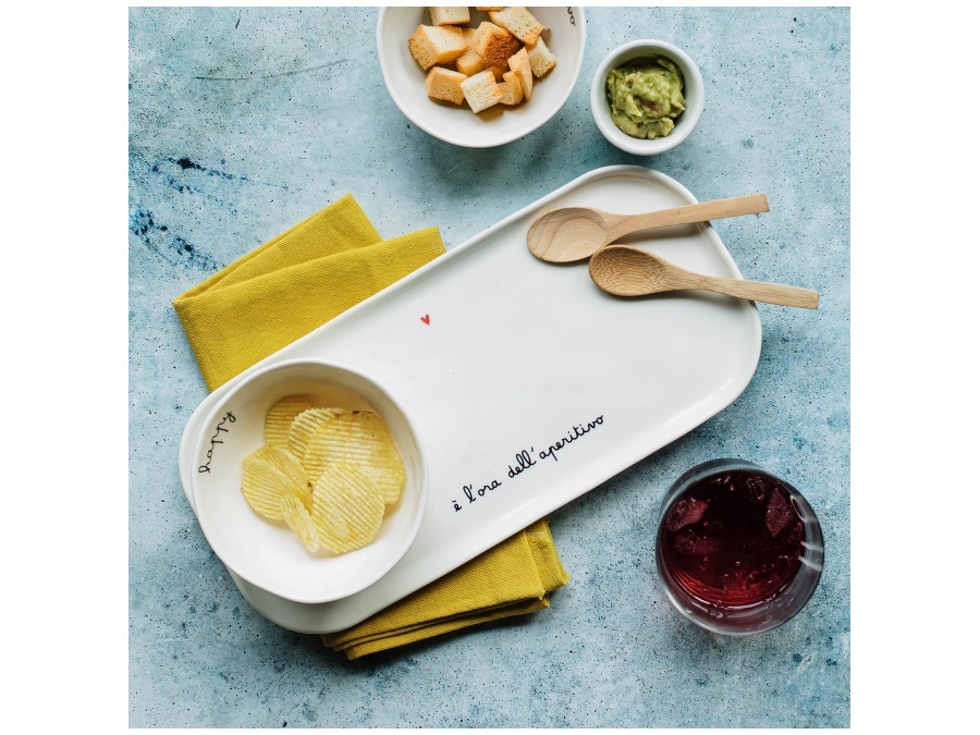 SIMPLE DAY LIVING & LIFESTYLE Piatto rettagolare E' l'ora dell'aperitivo 31.8x15 cm