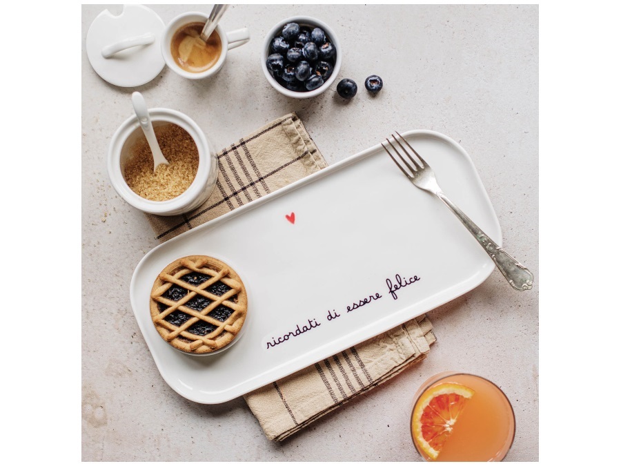 SIMPLE DAY LIVING & LIFESTYLE Piatto rettagolare Ricordati di essere felice 31.8x15 cm