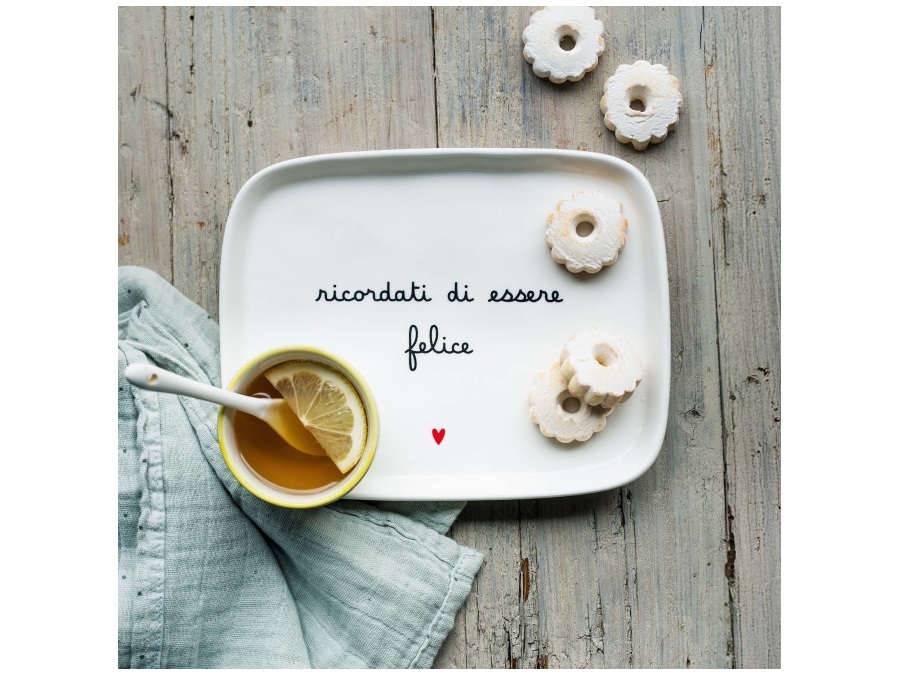 SIMPLE DAY LIVING & LIFESTYLE Piatto rettangolare Ricordati di essere felice 20x15,5 cm