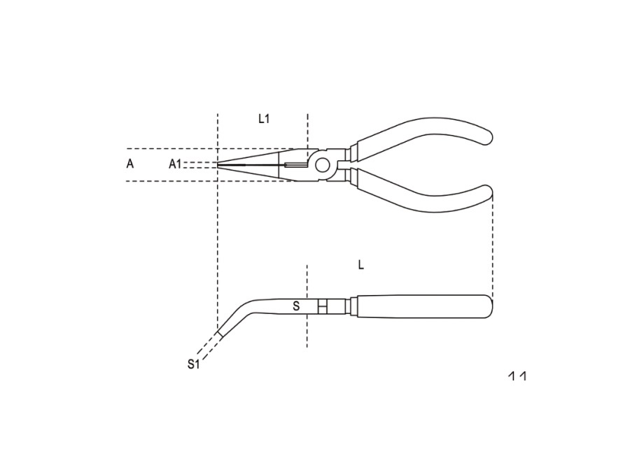 BETA UTENSILI Pinza a becchi mezzotondi lunghissimi piegati - MISURA L (200 mm) - L1 (70 mm) - Cavo (1,6 mm) - A (20 mm) - B (3,5 mm) - C (3,5 mm) - D (10 mm)