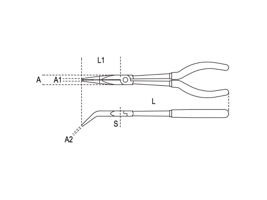 BETA UTENSILI Pinza a becchi mezzotondi lunghissimi zigrinati piegati a 45° per impieghi speciali manici ricoperti con 2 strati di PVC antiscivolo