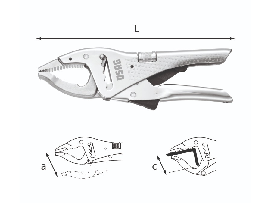 USAG PINZA REGOLABILE AUTOBLOCCANTE A CREMAGLIERA CON GANASCE LUNGHE- ART. 135 B