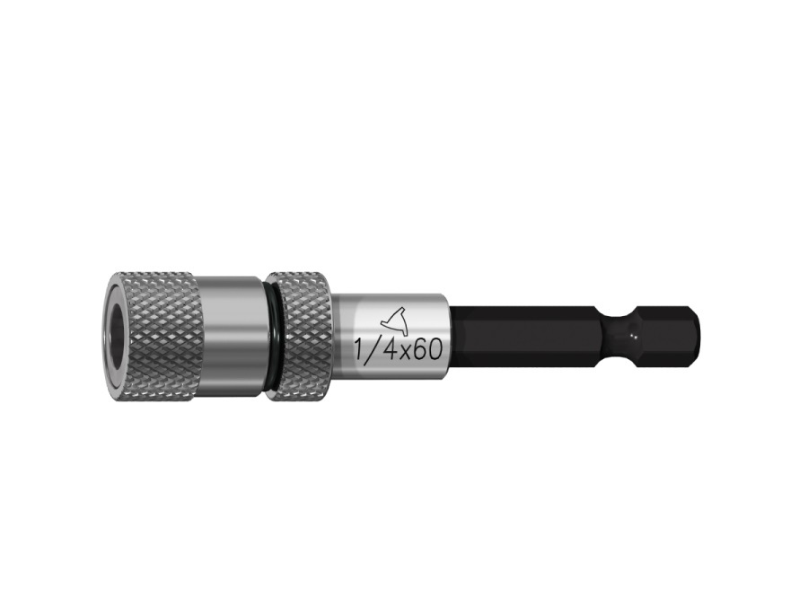 KRINO PORTAINSERTI 1/4"E(6,3mm-LUNGO) PER INSERTI 1/4"C(6,3mm-CORTO) CON MAGNETE REGOLABILE PER TRATTENIMENTO VITE 1/4 L. 60mm