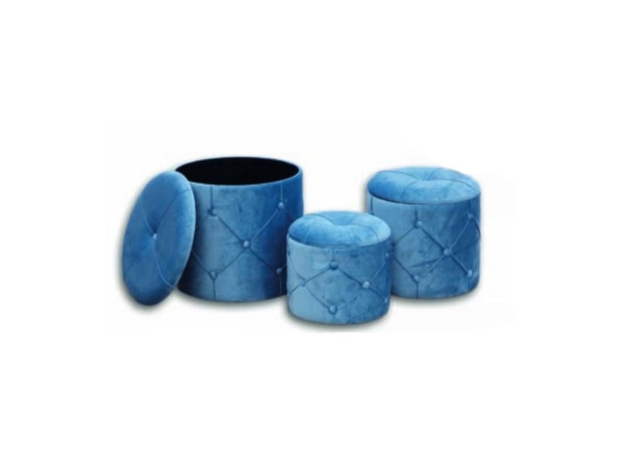 Disraeli home decor pouf porta-oggetti tondo in velluto blu