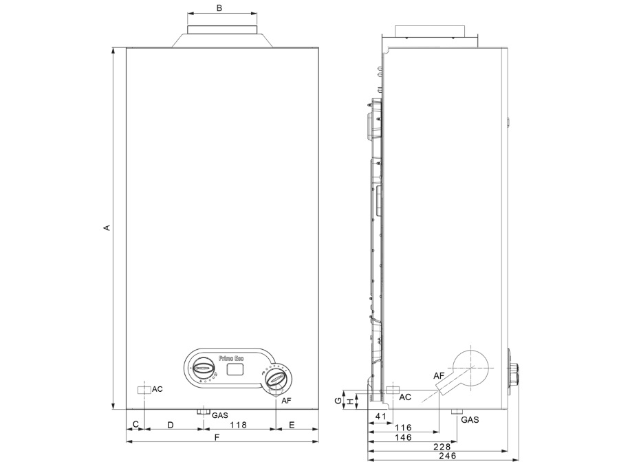 INNOVITA S.R.L. Primo Eco 11 ic D, Scaldabagno a gas a camera aperta, accensione ionizzata