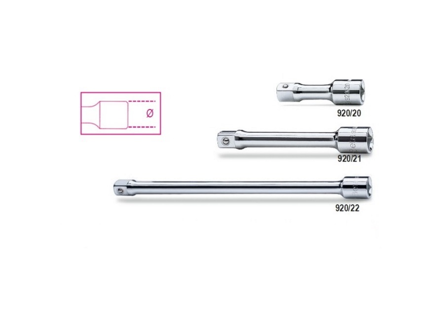 BETA UTENSILI PROLUNGHE CON ATTACCHI QUADRI MASCHIO E FEMMINA 1/2", CROMATE - ART.920/20-920/23