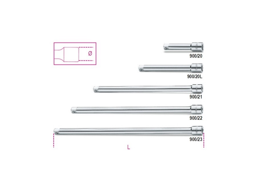 BETA UTENSILI PROLUNGHE CON ATTACCHI QUADRI, MASCHIO E FEMMINA 1/4" CROMATE - ART. 900/