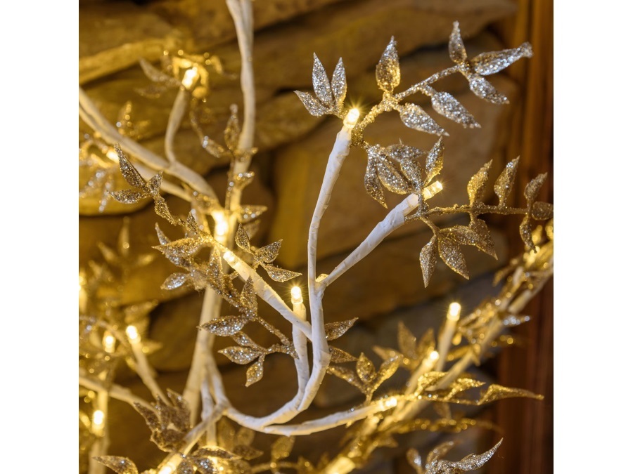 LOTTI Ramo con foglie glitter oro e led bianco caldo, 120 cm