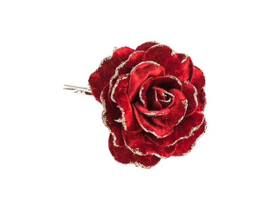 PLATHEA ROSA ROSSA D.13 CM CON CLIP PVC