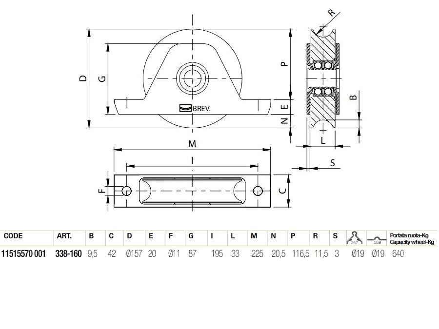 COMUNELLO Ruota supporto interno, gola semitonda Ø 157 mm