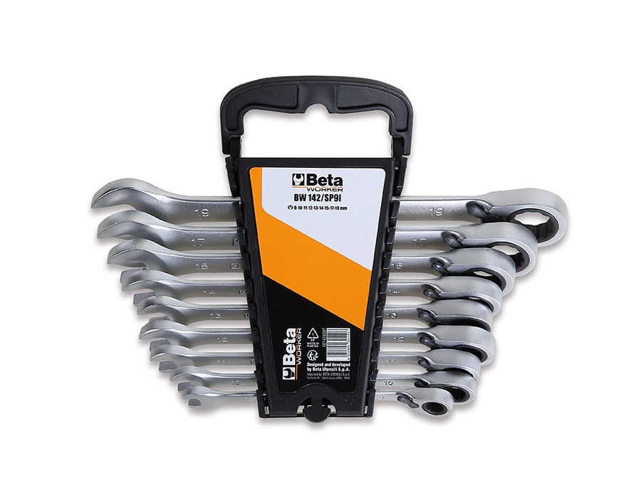 BETA UTENSILI Serie di 9 chiavi combinate a cricchetto snodate con supporto compatto BW142SN/SC9