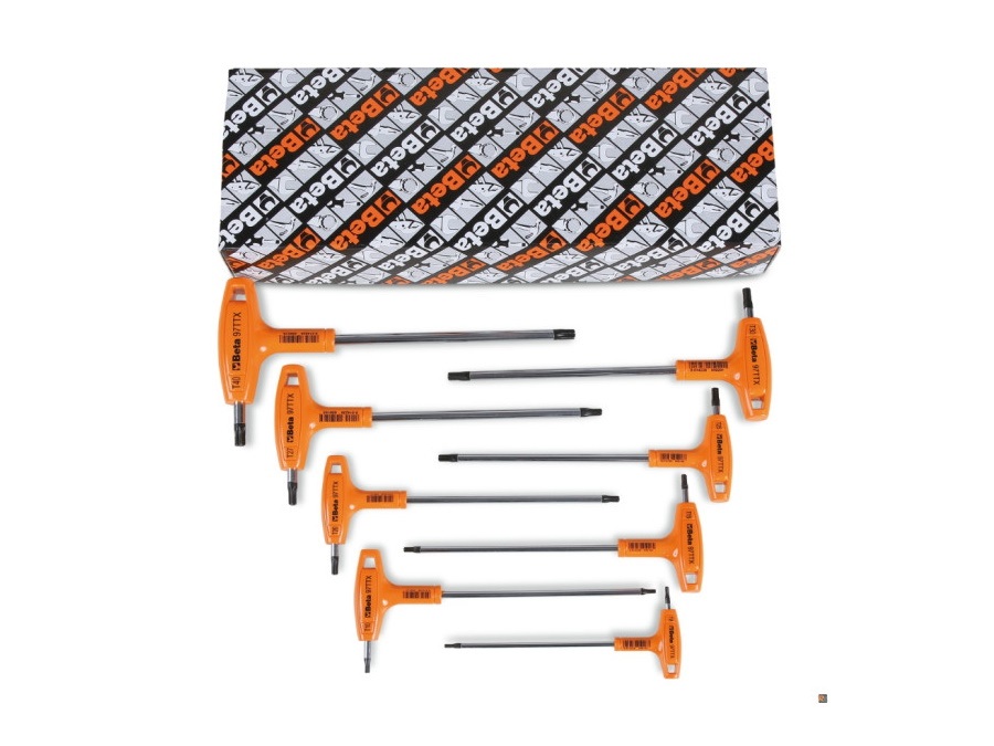 BETA UTENSILI Serie di chiavi maschio piegate con impugnatura per viti con impronta Torx cromate, 97TTX/S8