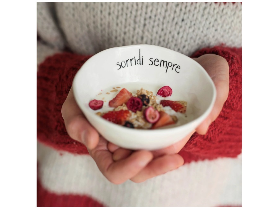 SIMPLE DAY LIVING & LIFESTYLE Set 2 Coppette in gres Sorridi sempre Ø12 cm