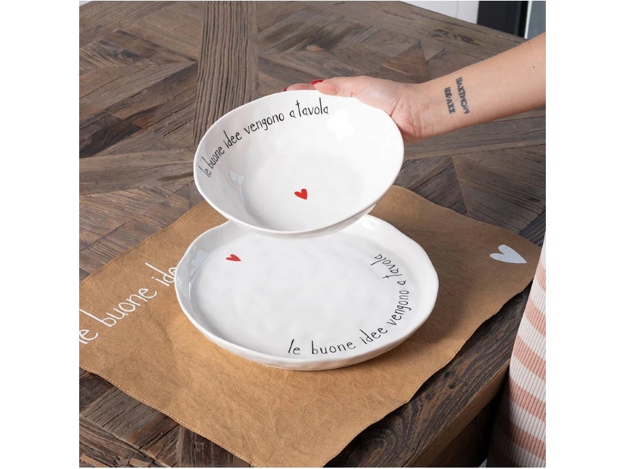 SIMPLE DAY LIVING & LIFESTYLE Set 2 Piatti fondi Le buone idee vengono a tavola, Ø 20 cm