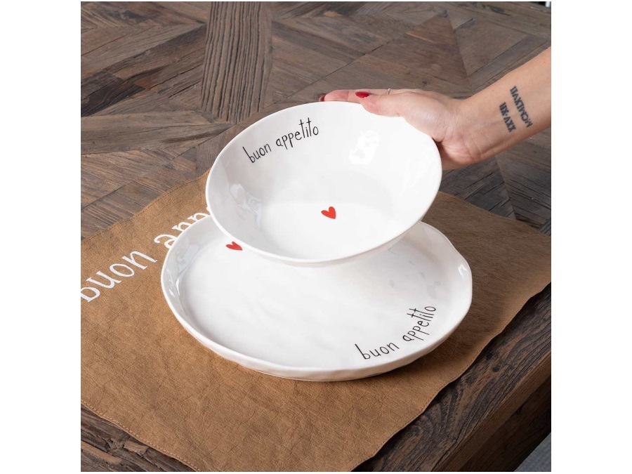 SIMPLE DAY LIVING & LIFESTYLE Set 2 Piatti piani Buon appetito, Ø 27 cm