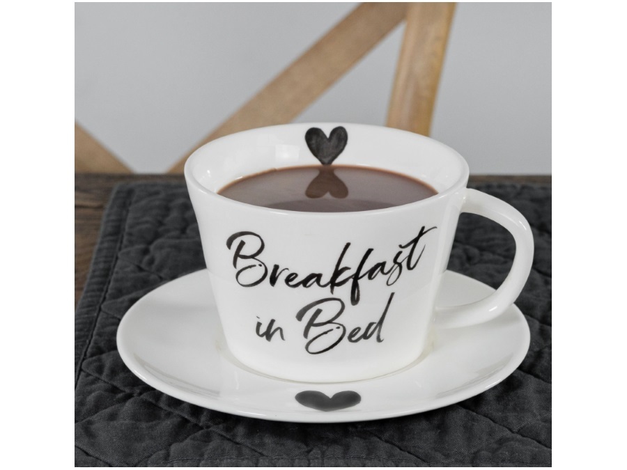 SIMPLE DAY LIVING & LIFESTYLE Set 2 tazze colazione breakfast in bed con cuore, 580 ml