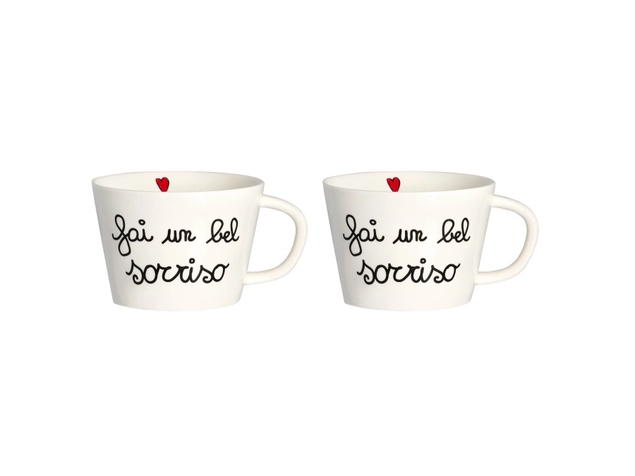SIMPLE DAY LIVING & LIFESTYLE Set 2 Tazze Colazione Fai Un Bel Sorriso, 580 ml