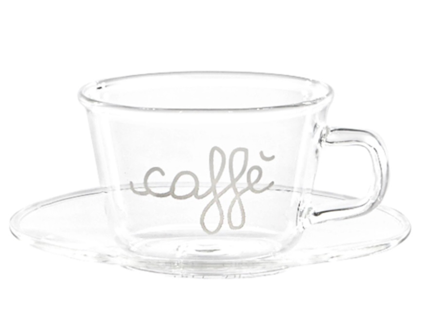 SIMPLE DAY LIVING & LIFESTYLE Set 2 tazzine con piattino in vetro borosilicato caffè buongiorno, 100 ml