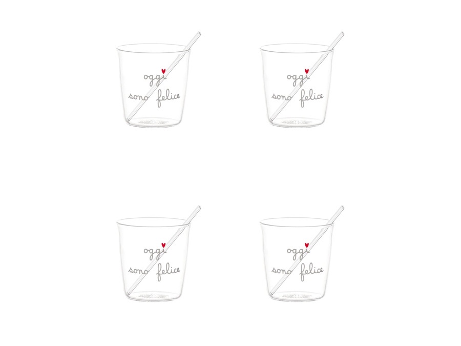 SIMPLE DAY LIVING & LIFESTYLE Set 4 bicchierini caffè Oggi sono felice