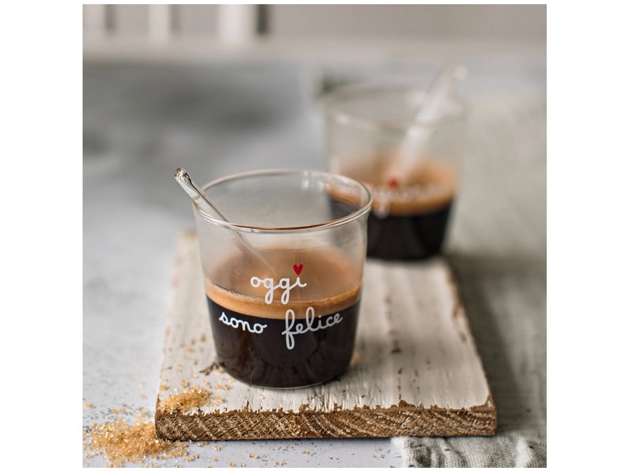 SIMPLE DAY LIVING & LIFESTYLE Set 4 bicchierini caffè Oggi sono felice