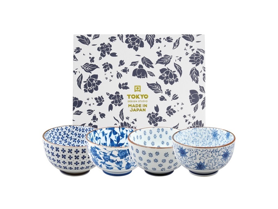 TOKYO DESIGN STUDIO Set 4 ciotole Ø13 cm, blue flower