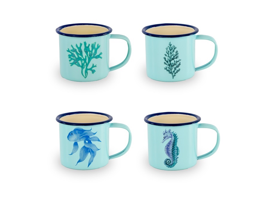 WD LIFESTYLE Set 4 tazzine da caffè in latta smaltata azzurro 150 ml