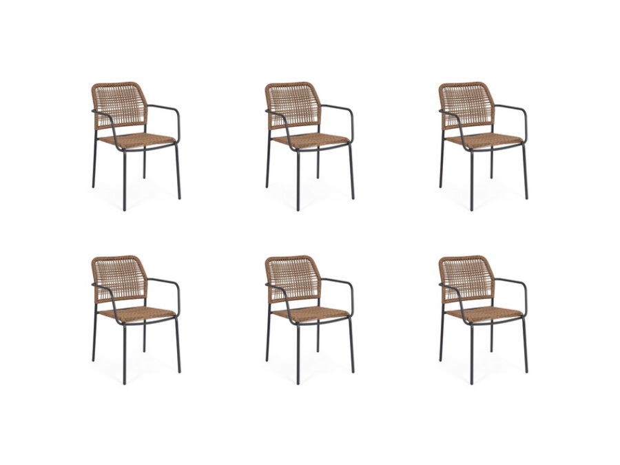 BIZZOTTO Set 6 sedie Jable con braccioli impilabili antracite