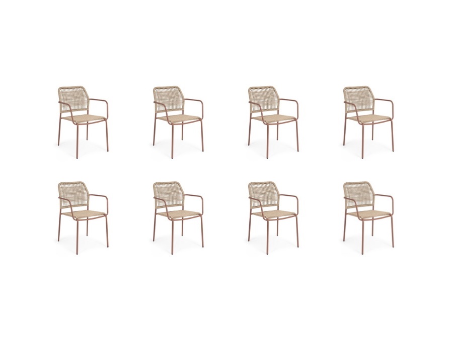 BIZZOTTO Set 8 sedie Jable con braccioli impilabili coral