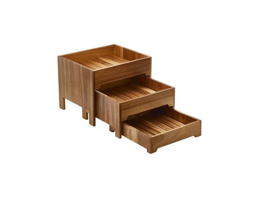 LEONE Set buffet in acacia, composto da 3 pezzi sovrapponibili 43x35,5x33 cm