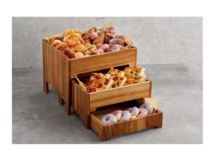 LEONE Set buffet in acacia, composto da 3 pezzi sovrapponibili 43x35,5x33 cm