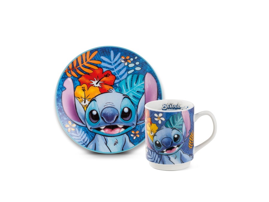 EGAN Set piatto dessert + mug stich blu
