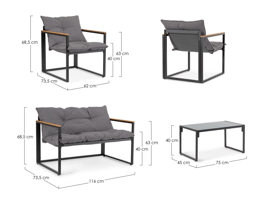 BIZZOTTO SET SALOTTO C-C ILDA ANTRACITE-GRIGIO SCURO