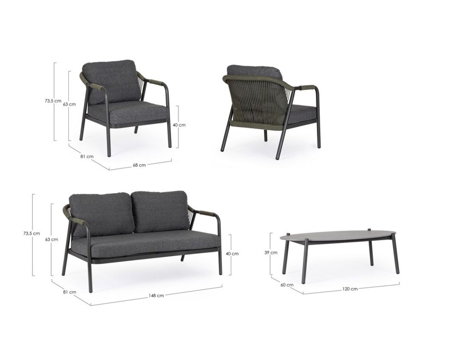 BIZZOTTO SET SALOTTO C-C MIRAVET ANTRACITE/VERDE