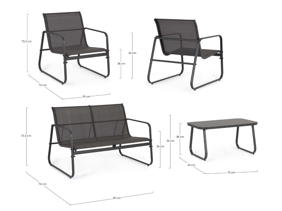 BIZZOTTO SET SALOTTO GONZALO ANTRACITE