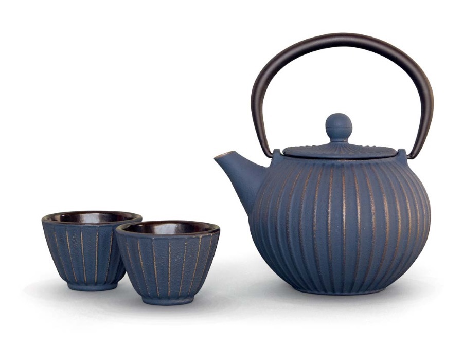 WD LIFESTYLE Set teiera con filtro con 4 bicchieri in ghisa blu