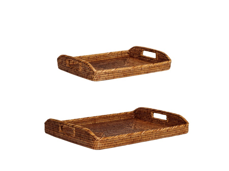 SIMPLE DAY LIVING & LIFESTYLE Set vassoi Village in rattan naturale, dim. 50x36 cm e 42x30 cm
