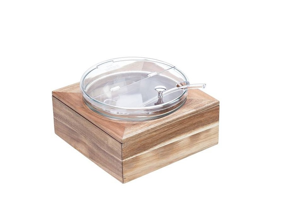 LEONE Set yogurtiera con base in acacia, mattonella refrigerante, ciotola in vetro, coperchio e cucchiaio in plexiglass