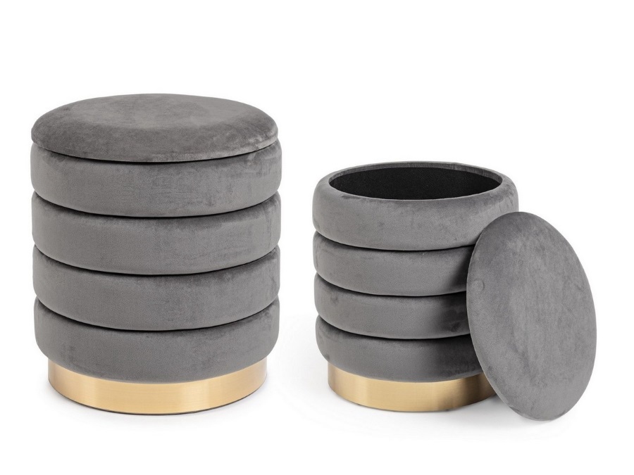 BIZZOTTO SET2 POUF CONTENITORE IN LEGNO GRIGIO - DARINA