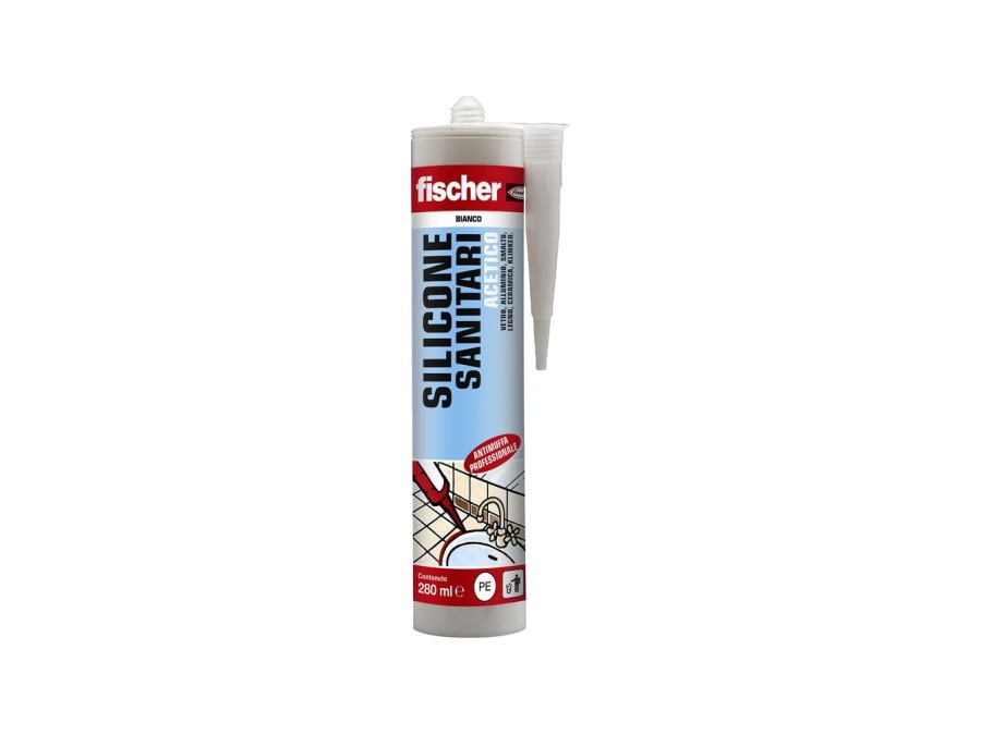 FISCHER Sigillante siliconico a base acetica per l'impiego in ambienti sanitari, bianco, 280 ml