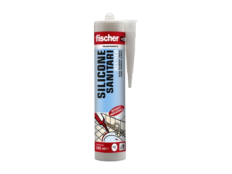 FISCHER Sigillante siliconico a base acetica per l'impiego in ambienti sanitari, trasparente, 280 ml