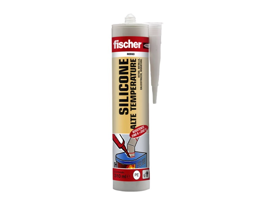 FISCHER Sigillante siliconico a base acetica resistente alle alte temperature, rosso, 310 ml