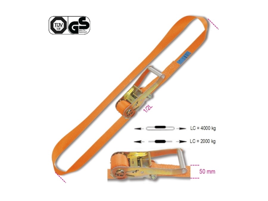 BETA UTENSILI Sistemi di ancoraggio ad anello, LC 4000kg, con cricchetto tenditore nastro in poliestere ad alta tenacità (PES)