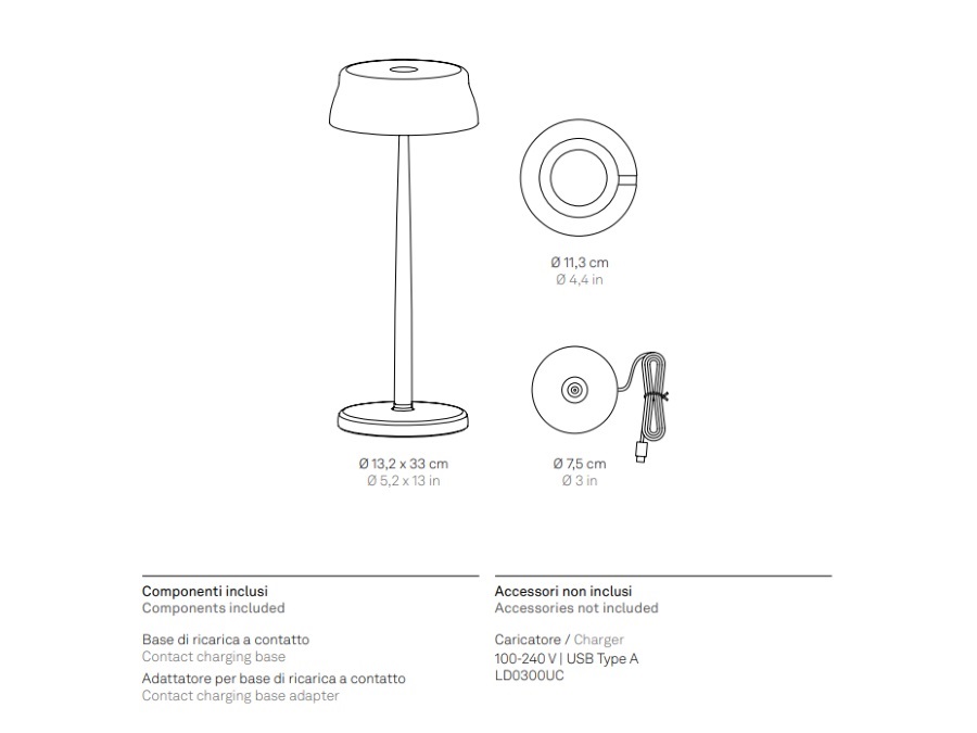 ZAFFERANO S.R.L. Sister light, lampada ricaricabile da tavolo wi-fi - bianco perlato