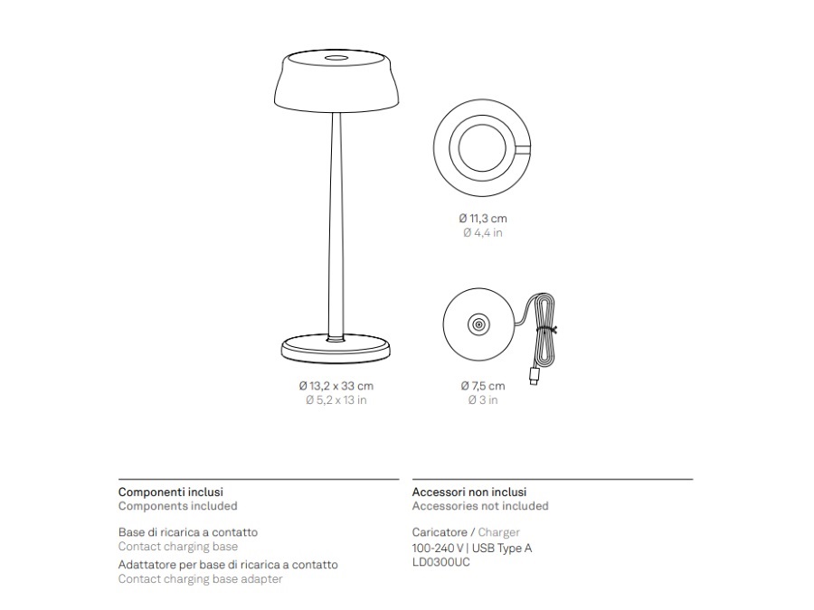 ZAFFERANO S.R.L. Sister light, lampada ricaricabile da tavolo wi-fi - nero perlato