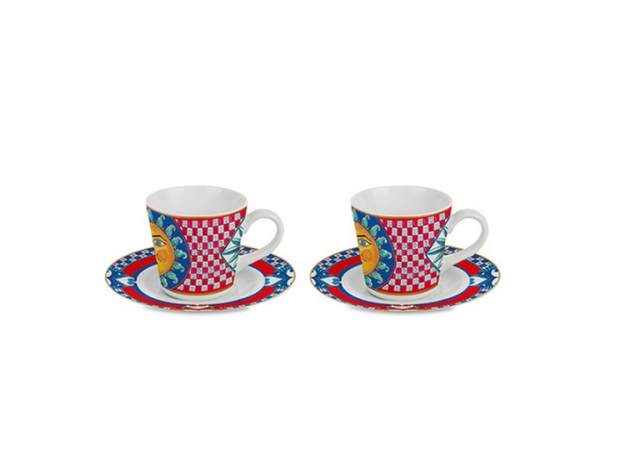 BACI MILANO Sole mio - Set 2 tazzine caffè in porcellana - Ø 5,4 cm, H 5,8 cm Ø 11,3 cm