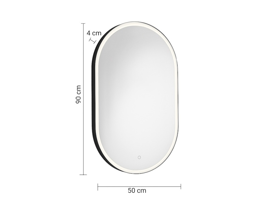 GEDY SPA Specchio franz 50×90 ovale con luci a led cornice nero matt