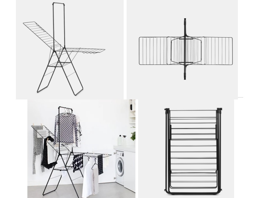 BRABANTIA Stendibiancheria HangOn nero opaco, con barra verticale, 25 m