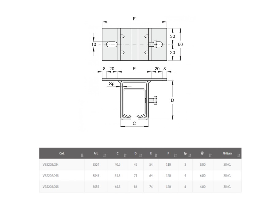 FAC S.R.L. Supporto per monorotaia fissaggio a soffitto, VB2202.055