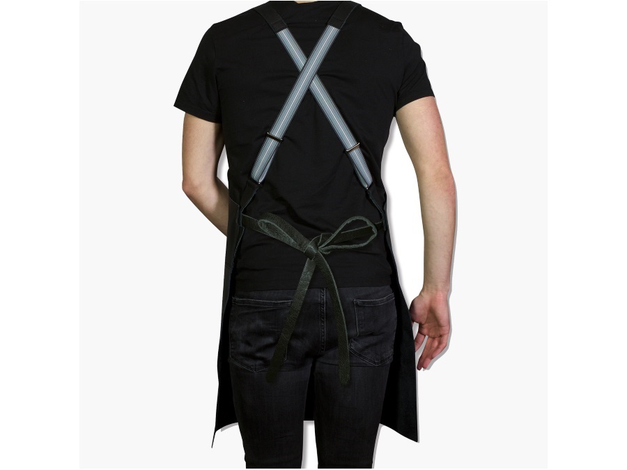 DUTCHDELUXES suspender series, grembiule in pelle nero